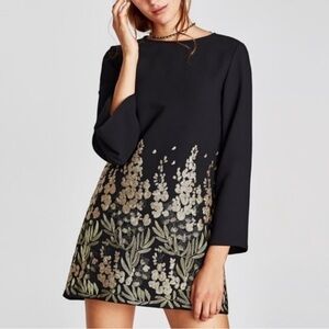 Zara L Black Gold Sequined Floral Dress